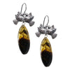 Silver Lovebird Drop Earrings with Amber Pendants