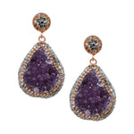 Sterling Silver Amethyst Druzy Quartz and Crystal Earrings