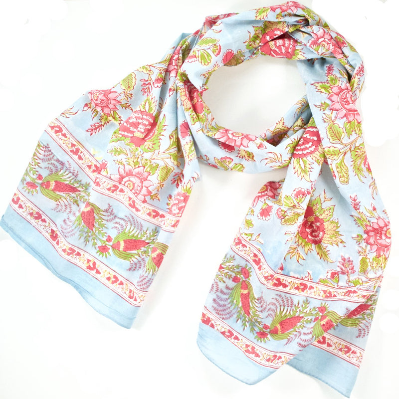 Hand Block Printed Scarf by Anokhi - Briar Rose Aqua