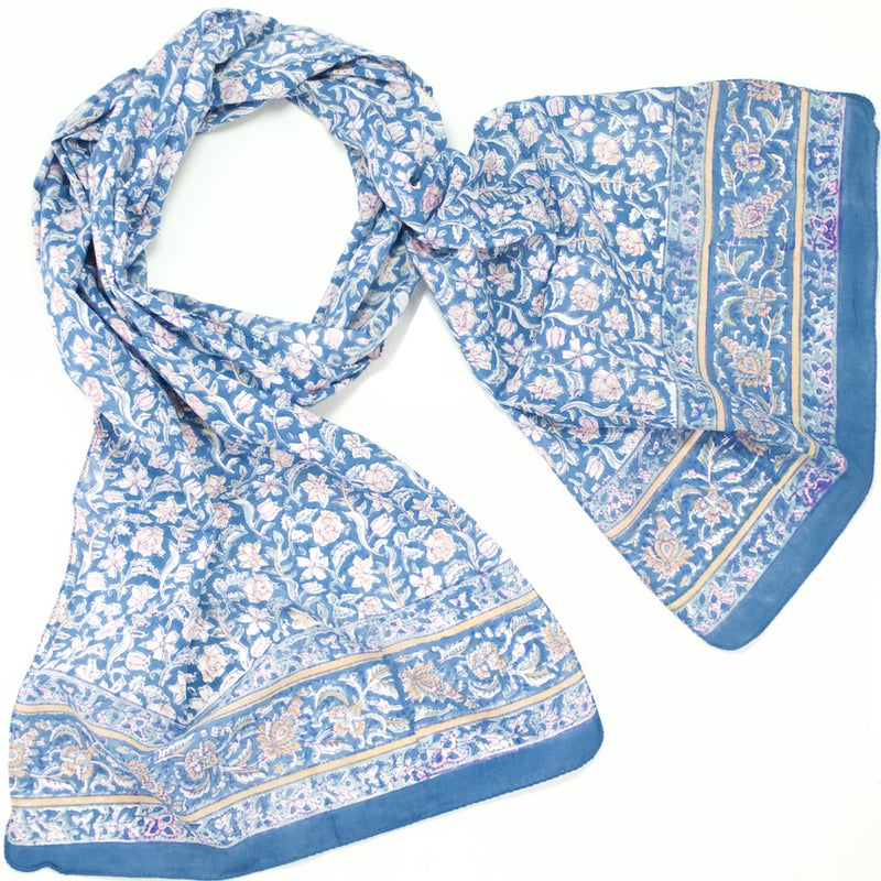 Hand Block Printed Scarf - Moonlit Garden