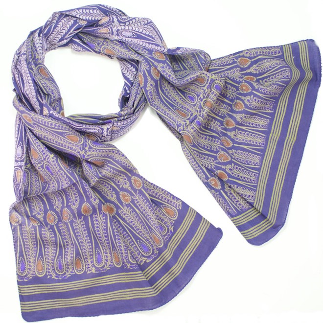 Hand Block Printed Scarf - Amethyst Batik