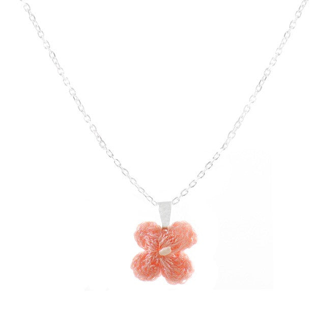 Hand Crocheted Flower Necklace - Pink