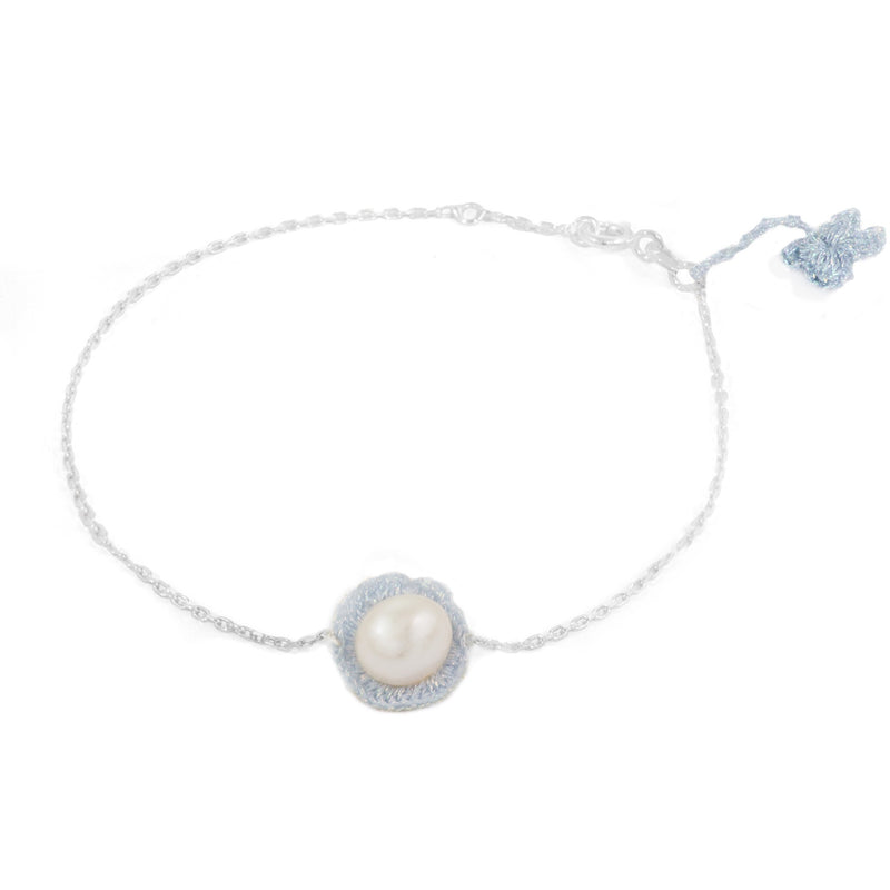 Baby Blue Hand Crocheted and Pearl Bracelet by Atelier Godolé