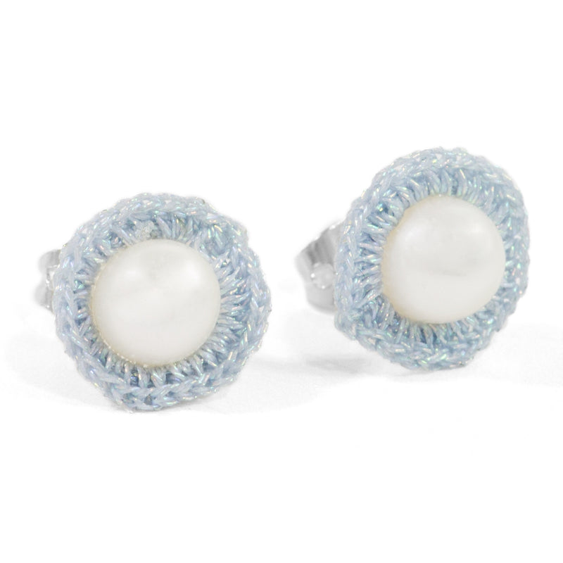 Pearl Stud and Crochet Wrapped Earrings by Atelier Godolé