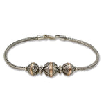 Balinese Three Ball Sterling Silver and 18K Gold Bracelet