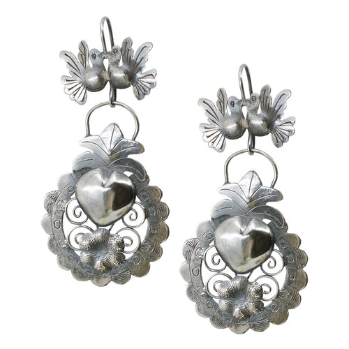 Lovebirds Frida Kahlo Silver Mexican Earrings