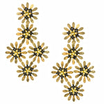 Gold Flower and Black Bead Statement Earrings