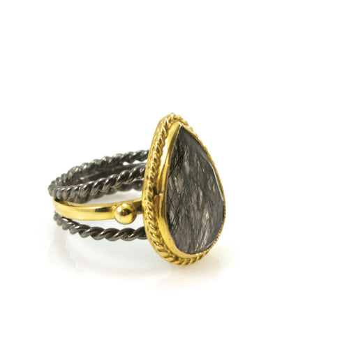 Black Tourmaline and Sterling Silver Ring