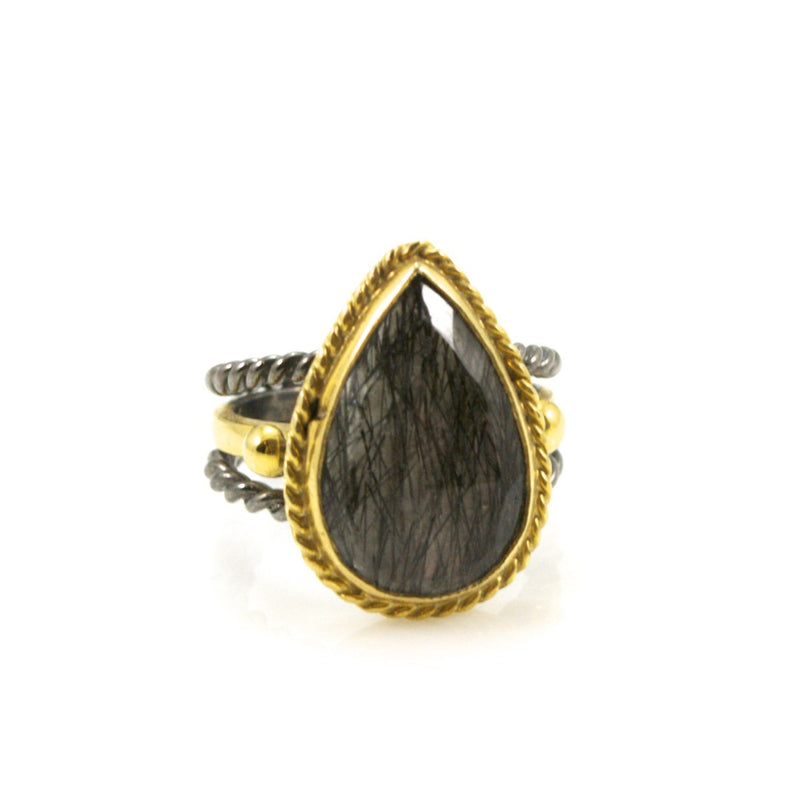 Black Tourmaline and Sterling Silver Ring