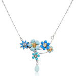 Blue Flower Chain Drop Necklace by Eric et Lydie