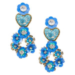 Blue Embroidered Heart and Flower Mexican Earrings