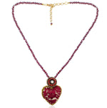 Beautiful Burgundy Embroidered Heart Mexican Drop Necklace