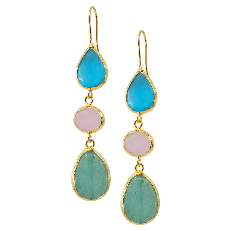 Cat's Eye and Rose Quartz Turkish Earrings- Smaller Rose Stone