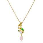 Chameleon and Rose Quartz Pendant Necklace by Eric et Lydie