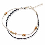 Double Silver and Bead Cord Bracelet by CLO&LOU - Black