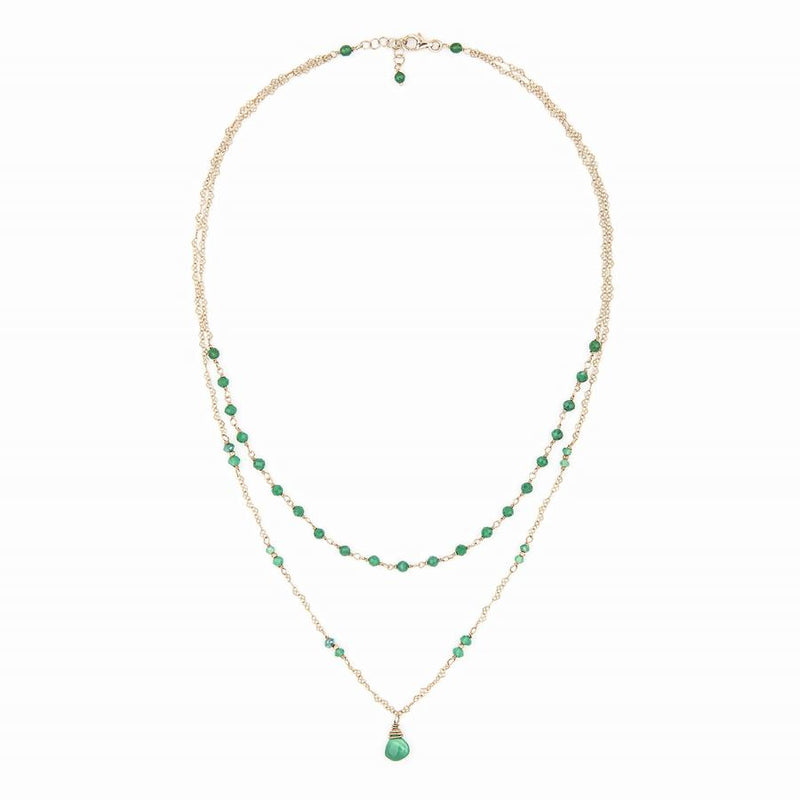 Double Strand Cascading Green Pendant Necklace