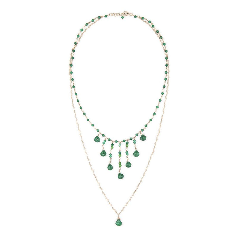 Queenly Double Strand Green Pendant Necklace