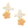 Cream Sparrow and Rosy Flower Post Earrings by Eric et Lydie