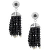 Crystal Inlaid Silver and Onyx Bead Tassel Earrings