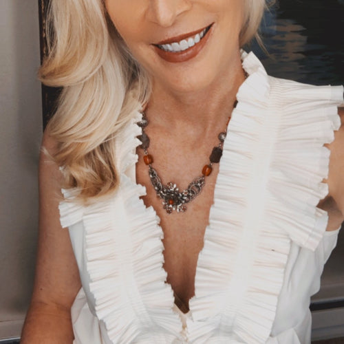 Elegant Coral and Crystal Necklace by AMARO