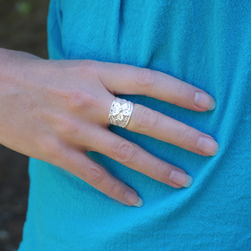 Sterling Silver Filigree Flower Ring