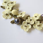 Elaborate Hand Crocheted Flower and Pearl Necklace - Ivory