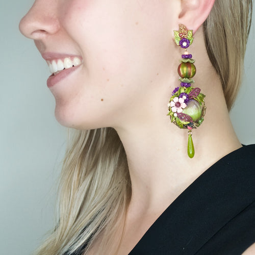 Silk and Flower Drop Pendant Earrings by DUBLOS