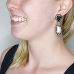 Semi-Precious Onyx and Pearl Drop Earrings