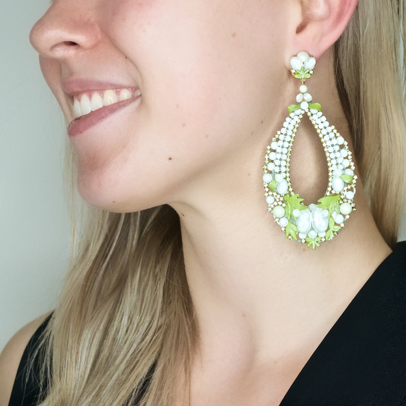 Elegant Garden Green Sparkling Drop Earrings by DUBLOS