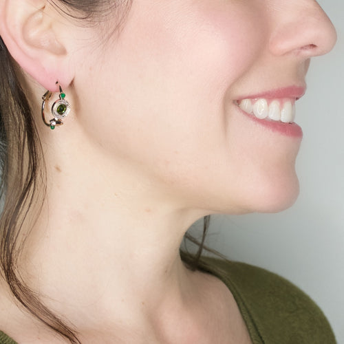 Onyx and Gold Hematite Hoop Earrings by Satellite Paris