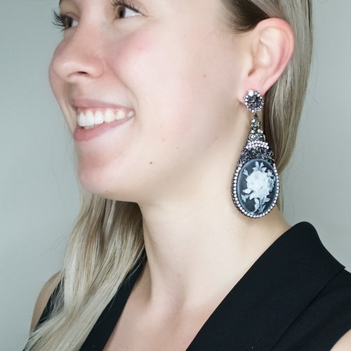 Cameo and Crystal Pendant Earrings by DUBLOS