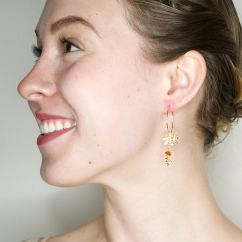 Gold Sparrow and Flower Hoop Earrings by Eric et Lydie