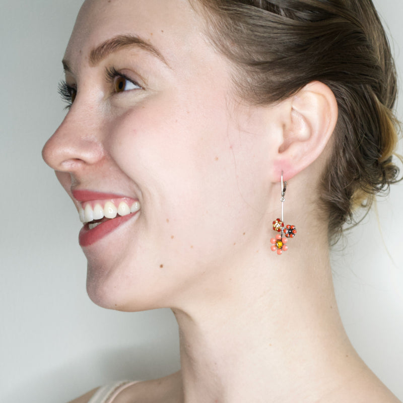 Red and Pink Drop Flower Earrings by Eric et Lydie