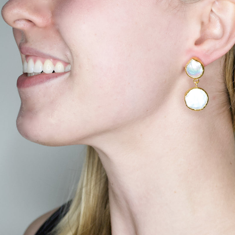 Gold Turkish Cultured Pearl Drop Earrings