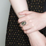Milky Way Druzy Quartz and Grey Hematite Adjustable Statement Ring