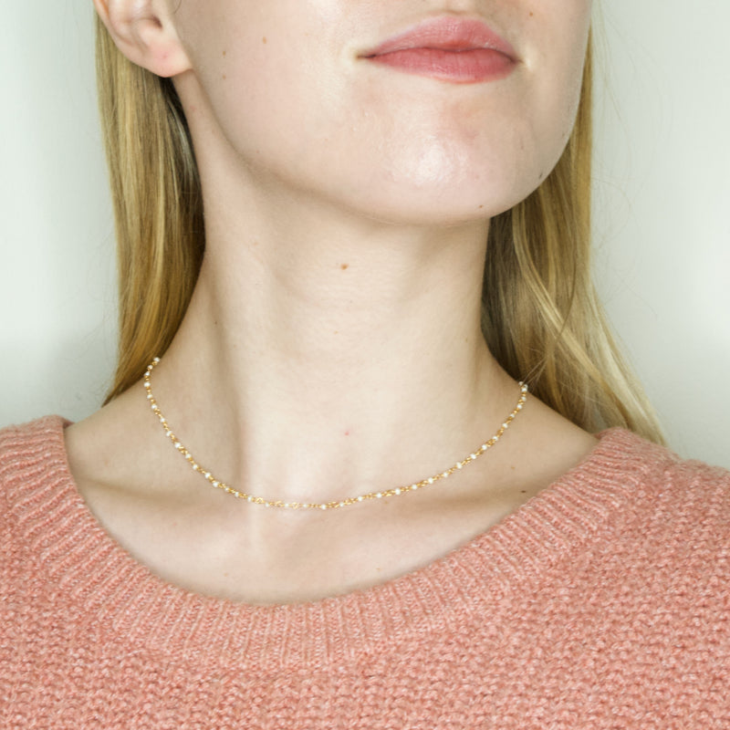 Faceted Cultured Pearl Bead Single Strand Necklace - 15.75" Long