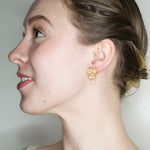 Gold and Pearl Flower Drop Earrings by Eric et Lydie