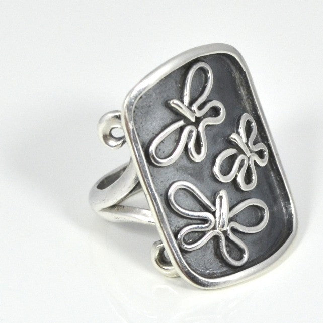 .950 Sterling Silver Flying Butterflies Ring