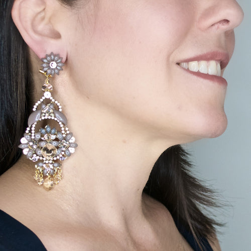 Chandelier Enamel Flower Pendant Earrings by DUBLOS