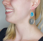 Ottoman Inspired Roman Coin Turquoise Drop Earrings