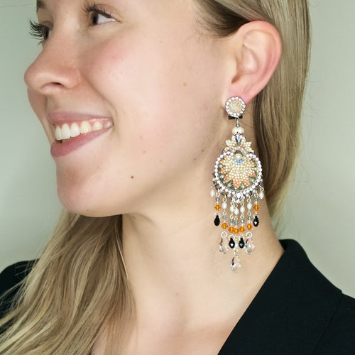 Pearl and Sparkle Chandelier Drop Earrings by DUBLOS