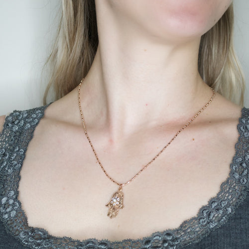 Crystal Hamsa Rose Gold Plated Necklace by AMARO