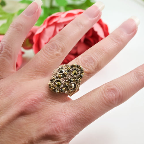 Golden Swarovski and Japanese Bead Ring by Satellite Paris