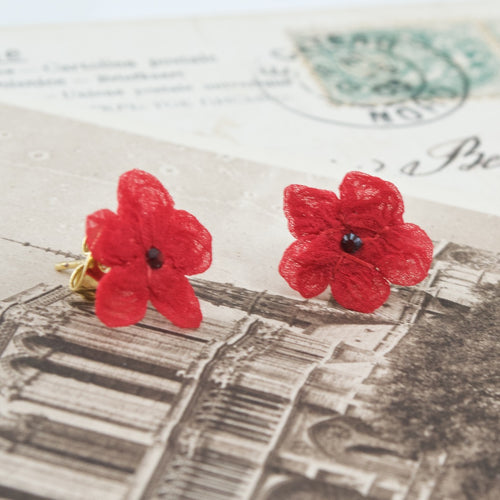Silk Flower Earrings by Cécile Boccara - Red