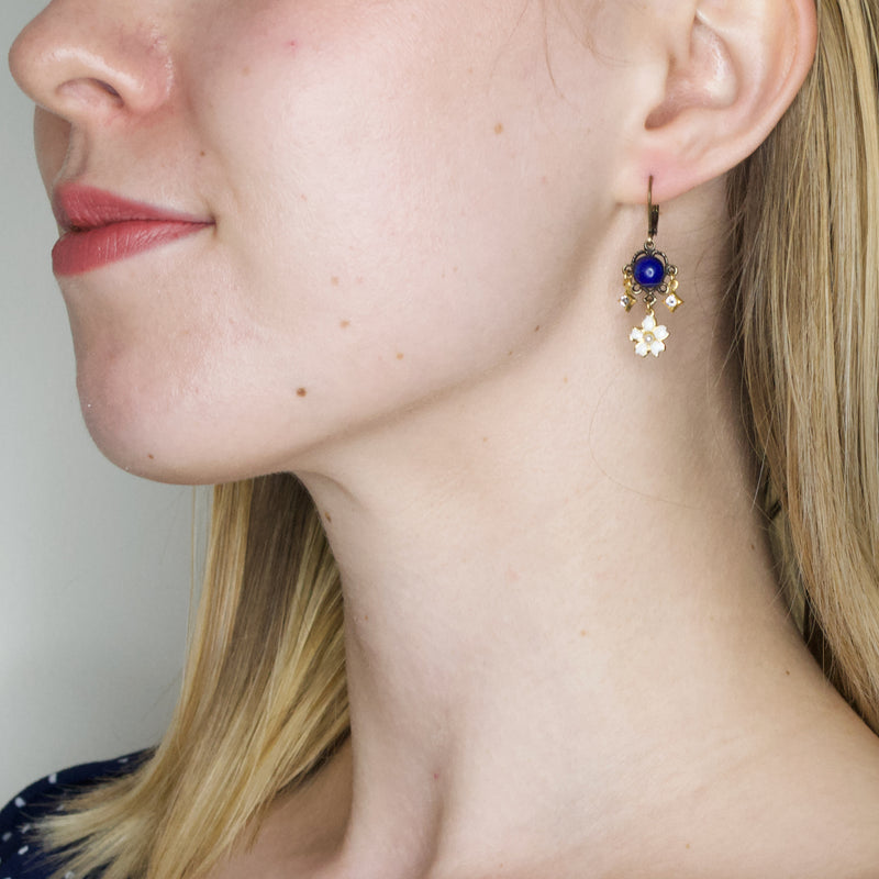 Lapis Lazuli Flower Drop Earrings by Eric et Lydie