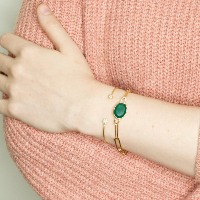 Gold "Green Onyx" Chain Bracelet from France