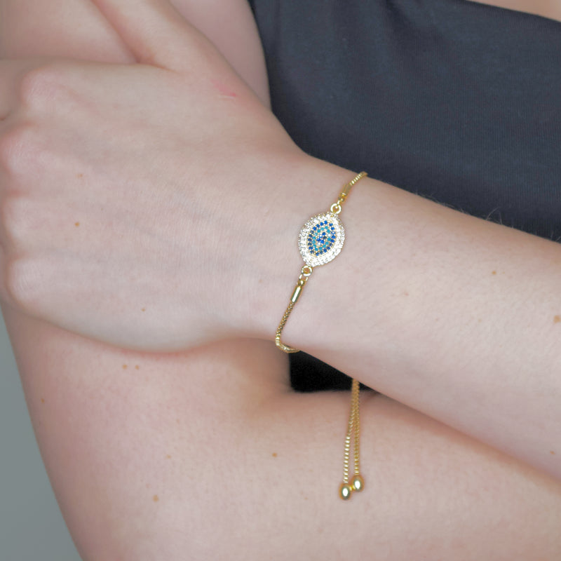 Evil Eye Gold Plated Sterling Silver Tennis Bracelet