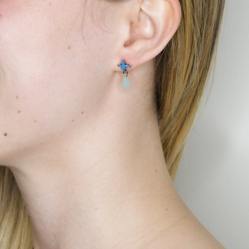 Delicate Blue Sparrow Drop Post Earrings by Eric et Lydie