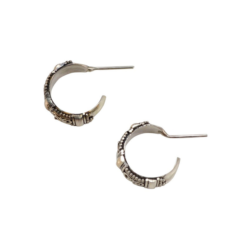 Traditional Balinese Sterling Silver and 18K Gold Hoop Earrings
