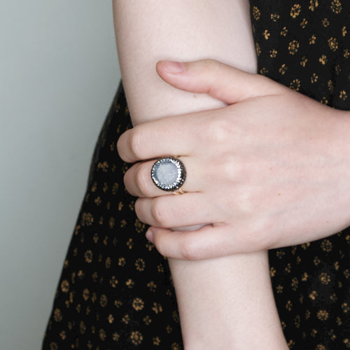 Circular Gray Druzy Quartz Adjustable Ottoman Ring